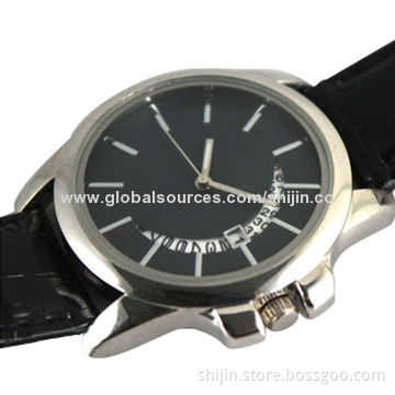 Stainless steel watch with genuine leather band and special date show for men, fashion and popular